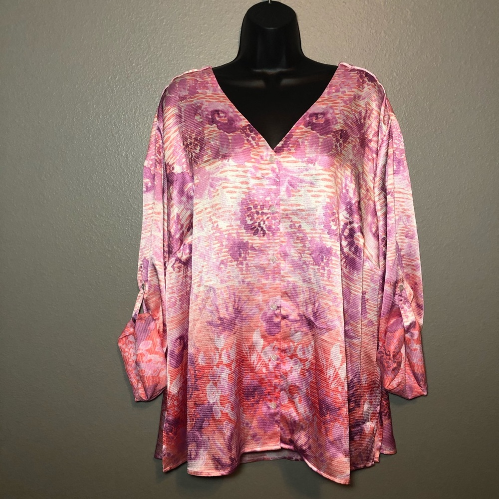 Ruby Rd Woman Pink Floral Satin Top
